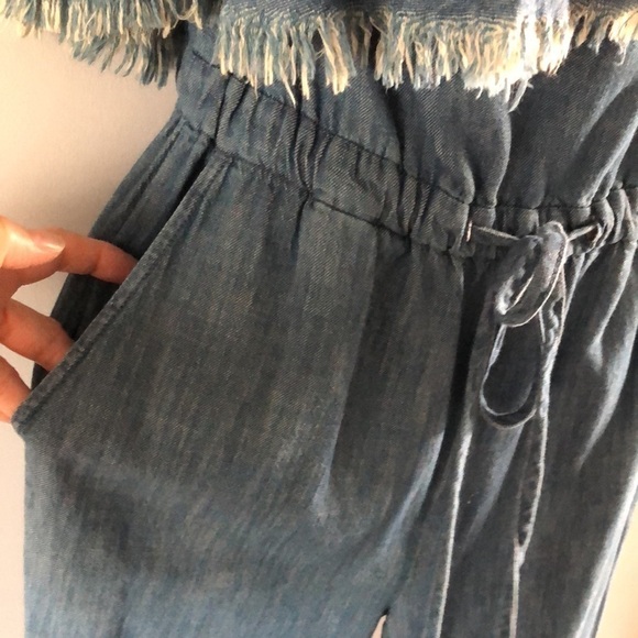 Blank NYC Making Waves Cotton Jumpsuit XS Frayed One Shoulder Back Cutout Pants - Picture 7 of 16
